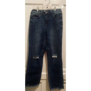 OAT New York Size 25 High Rise Relaxed Straight Denim Jeans Fringe Hem‎ NWT